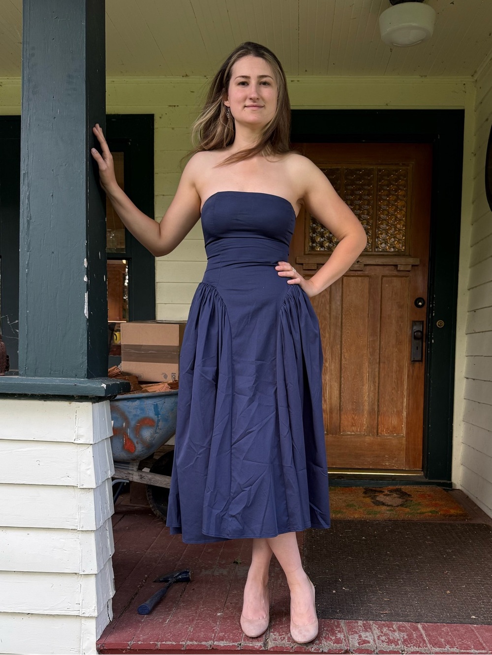 BabyBoo Darla Strapless Navy Midi Dress - Elegant Evening Dress - Picture 10 of 10
